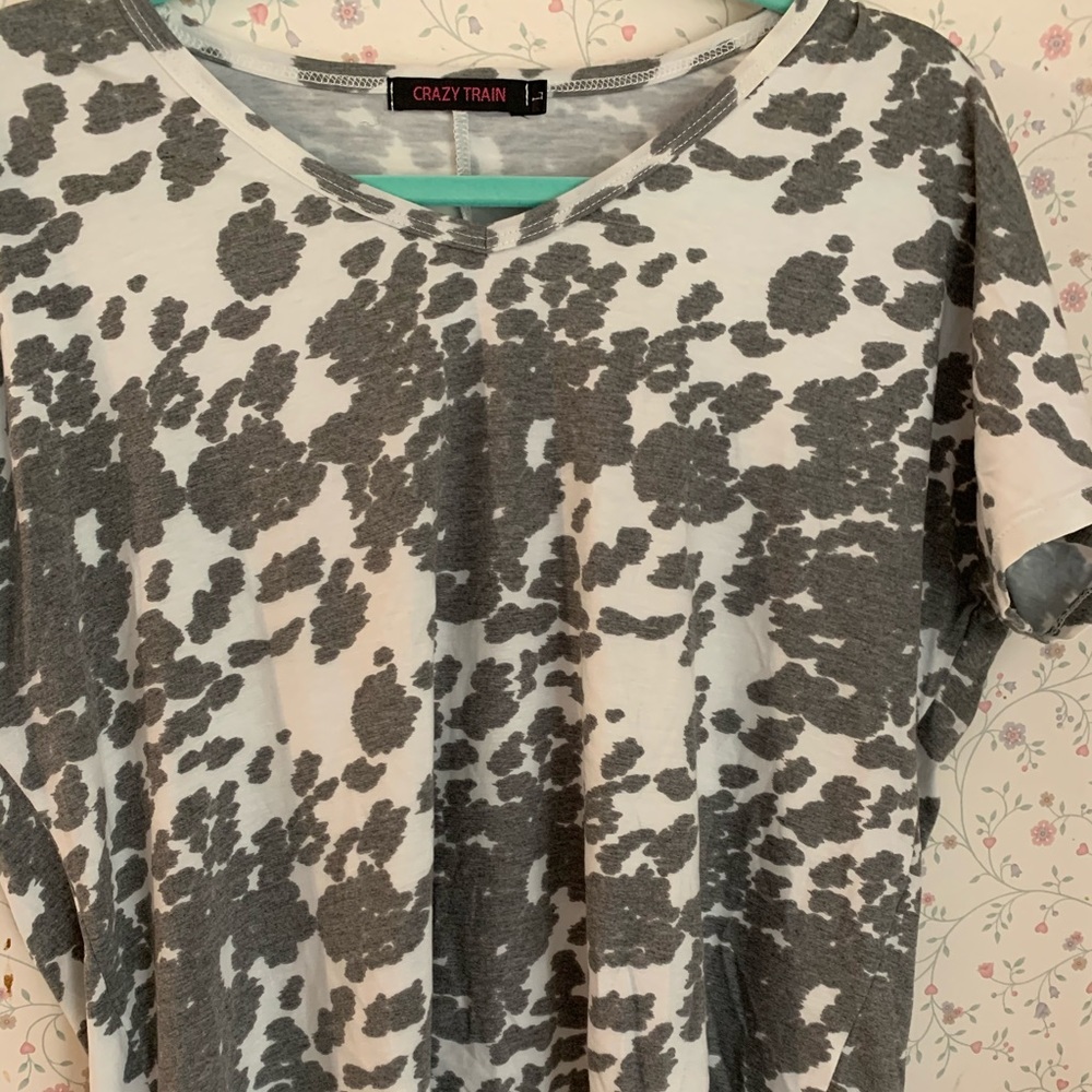 Crazy Train cow print T NWOT